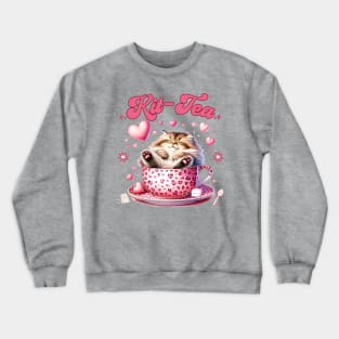 Retro Cute Cat and Tea Crewneck Sweatshirt